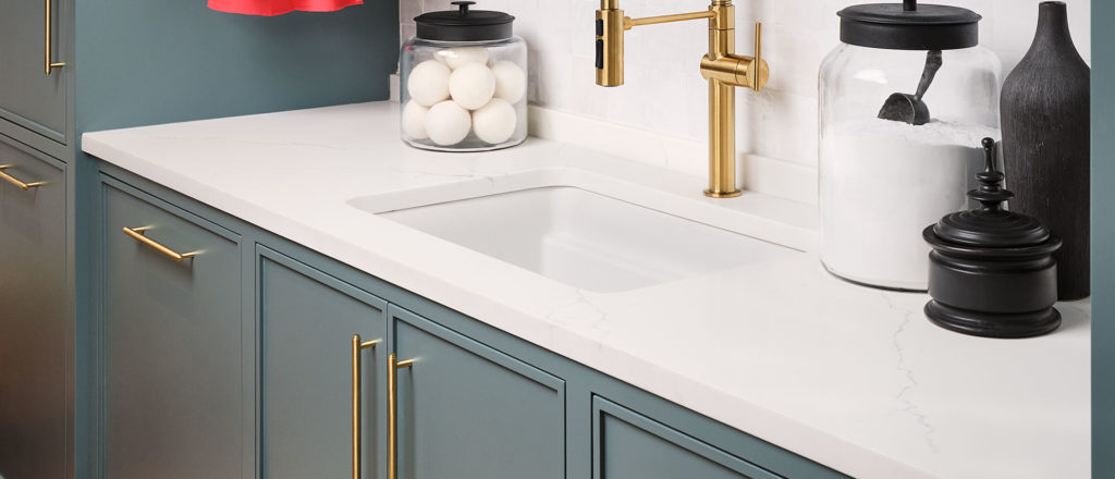 Bathroom vanity sink with white countertops